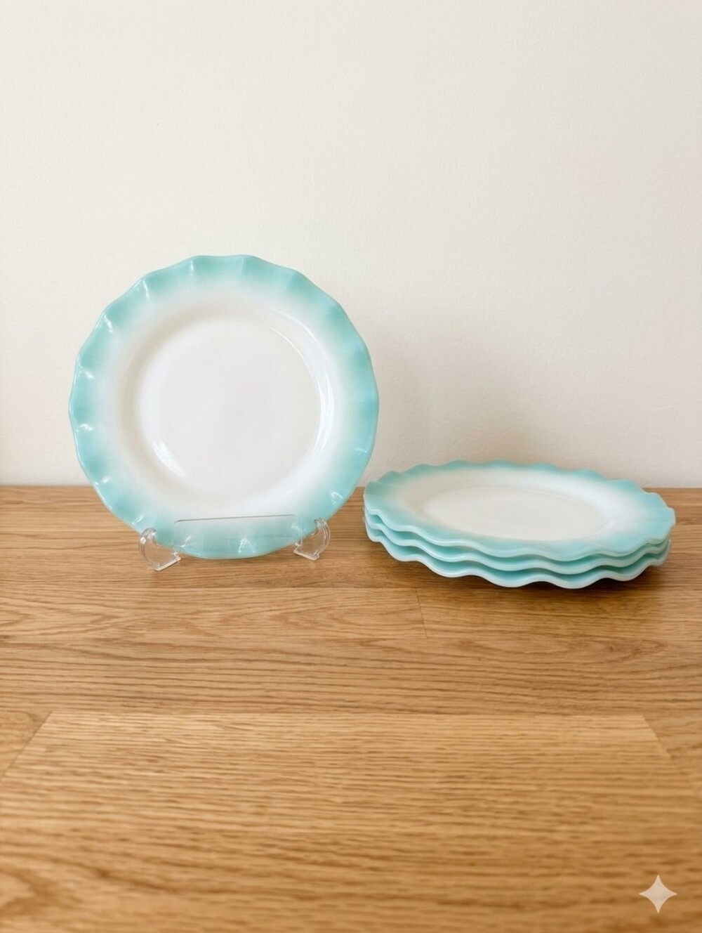 Hazel Atlas Crinoline Blue Plates – Set of 4 – Dessert or Bread – Scalloped Edge